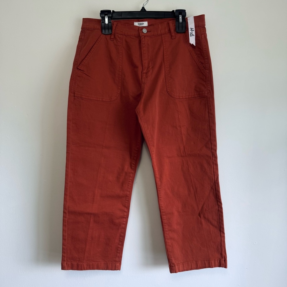 Kensie Rust Burnt Orange High Waisted Cropped Cargo Utility Pants 12 - Picture 2 of 8